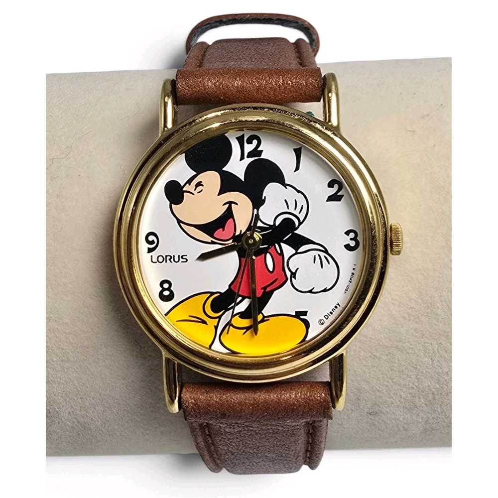 LORUS Disney Mickey Mouse Women's Watch V501-6S70 Gold Tone Leather Band 30mm